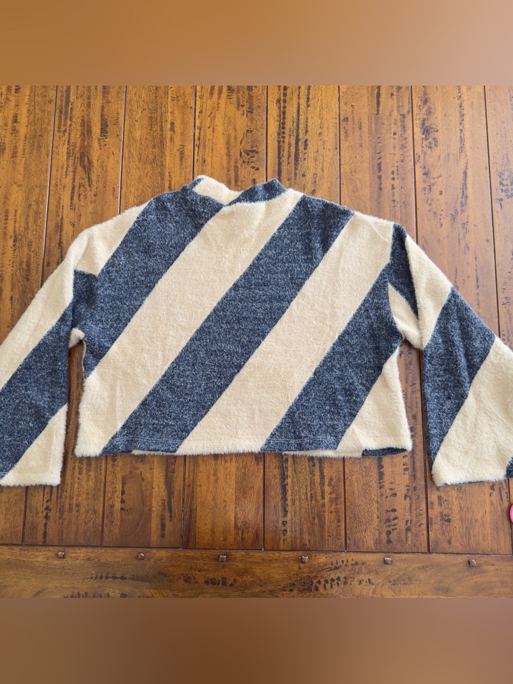 Maeve Anthropologie Striped Mock Neck Cozy Sweater - Cream & Charcoal Size Large - Picture 5 of 12